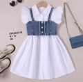Girls white dress with denim corset overlay, flutter sleeves, ages 4-7