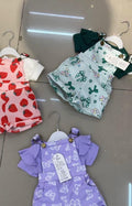 Girls Print Dungaree Shorts Set in 3 prints