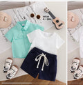 5413 Baby Boys 2-Piece Shirt and Shorts Set in Mint Green and White