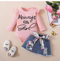 Baby Girl Mommys Little Girl Pink Bodysuit and Butterfly Denim Skirt Set