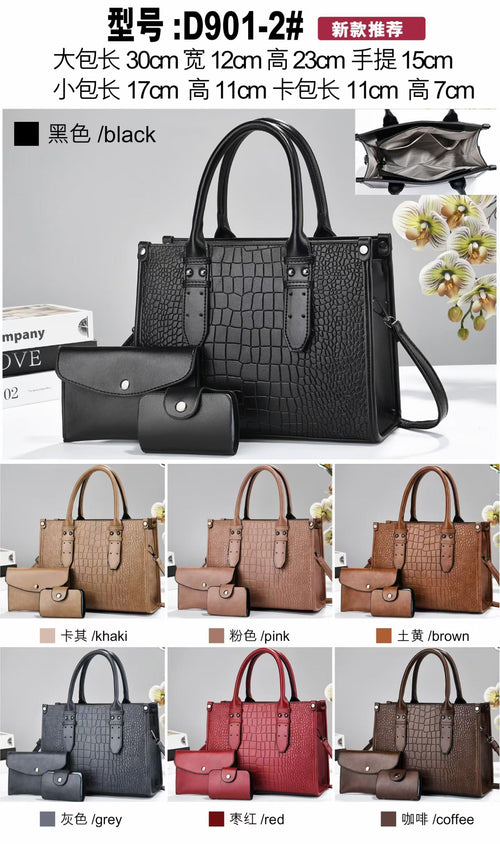 Model D901-2 3-in-1 Crocodile Pattern Tote Bag Set in multiple colors