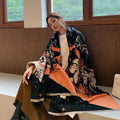 Women's Poncho - Black Beige GG Monogram Fringe Scarf