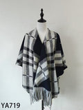Women's Poncho - Brown Beige Crackle Print Fringe