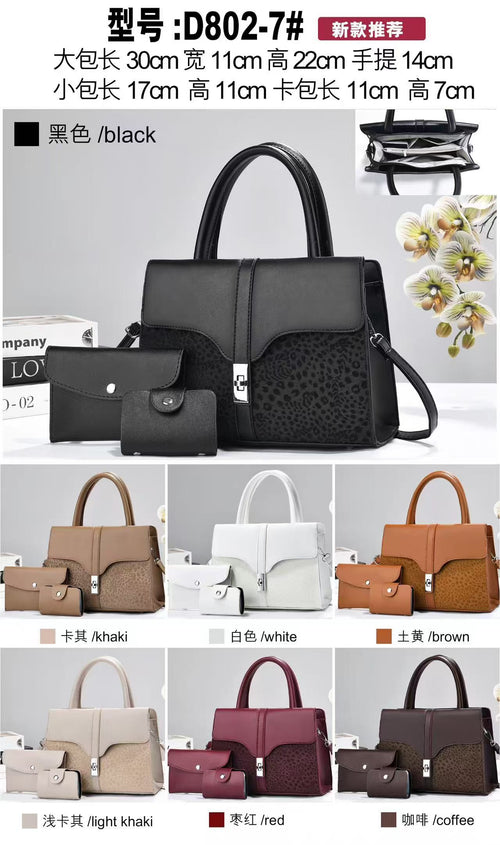 Model D802-7 3-in-1 Floral Embossed Top Handle Bag Set in multiple colors