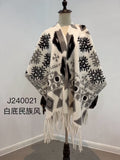 Women's Poncho - Sage Green Floral Fringe Scarf