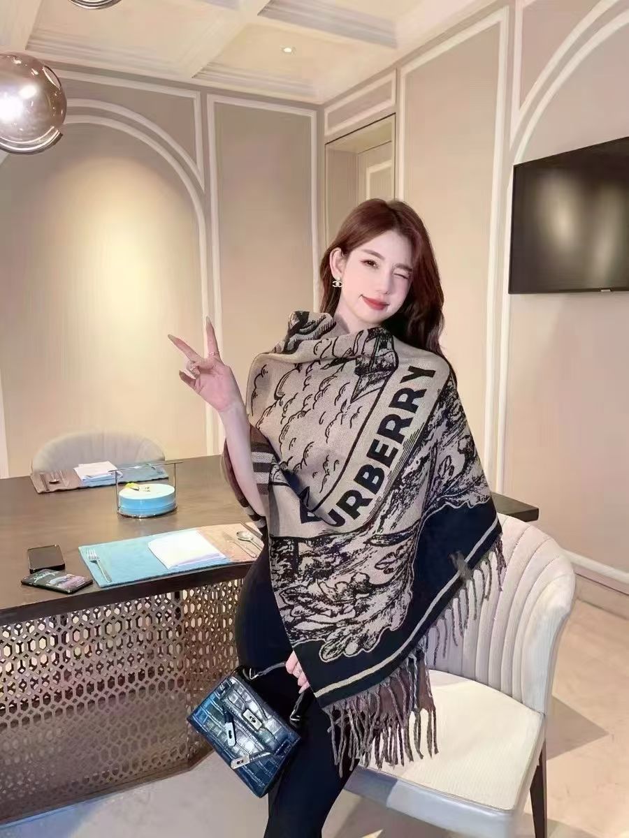 Women's Poncho - Camel Black Plaid Stripe Fringe